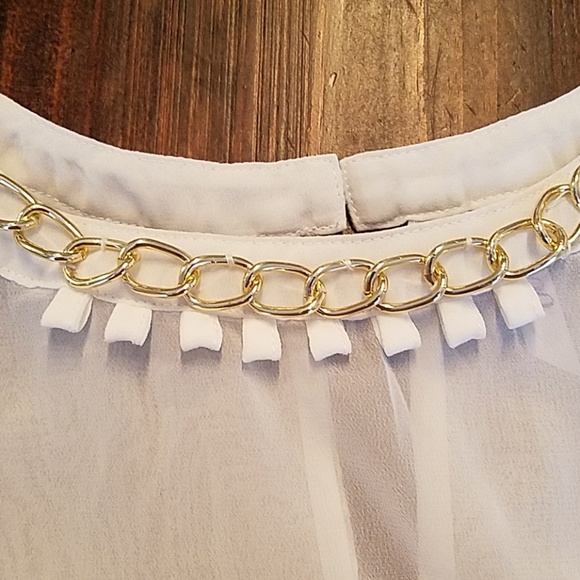 🎪⭐Dots Sheer White and Gold Trim Overlay Top - Picture 3 of 6